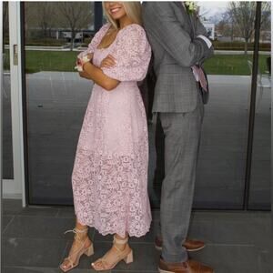 For Love & Lemons Carmela Purple Lace Tie Front Cottagecore Midi Dress Small NWT